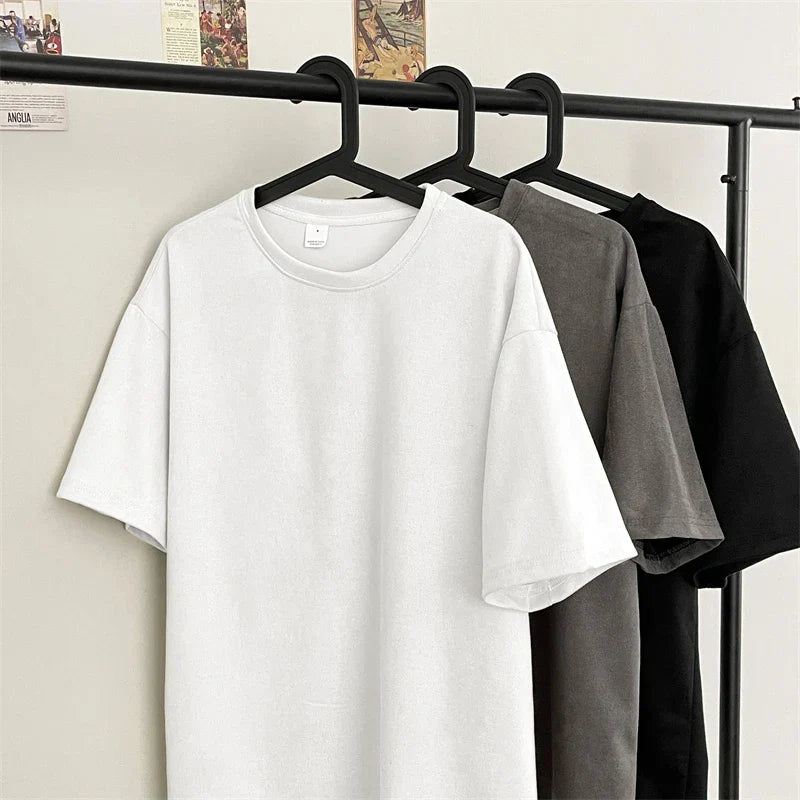 maoxiangshop Summer Short Sleeved T-shirt Men Oversized Fashion Retro Casual T Shirt Men Streetwear Hip-hop Loose Suede T Shirt Mens Top