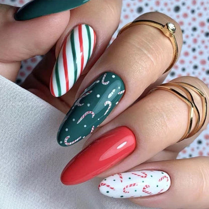 24Pcs Long Ballet Christmas False Nails Wearable Xmas Style Fake Nails Elk Santa Claus Design Full Cover Press on Nail Tips