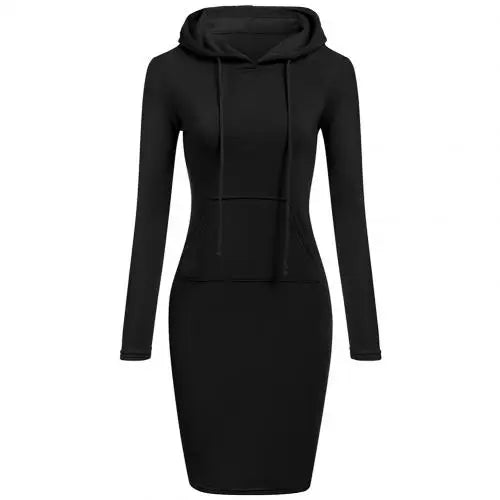 maoxiangshop Women Hoodies Winter Dresses Women Solid Color Long Sleeve Sweatshirts Bodycon Autumn Dress Women Robe Femme Knee Length Dress