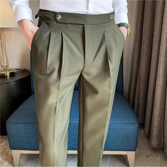 maoxiangshop Men Pants Classic Men's Office Trousers Slim Fit High Waist Vintage Pockets for Formal Business Style Elegant Formal Pants
