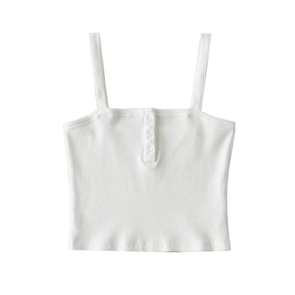 maoxiangshop -  Sexy outfits for woman Summer fashion cami top women cute sexy vintage clothes white crop top causal button up tops ribbed