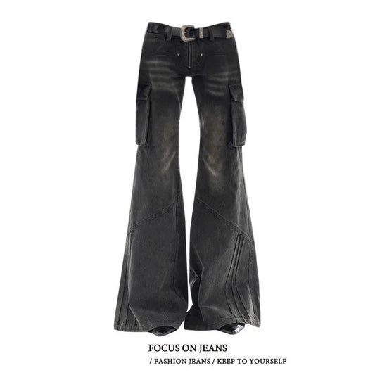 Vintage Black Women Jeans American High Waist Fashion Mop Pants Streetwear Y2K Wide Leg Jean Female Trouser Denim Pants