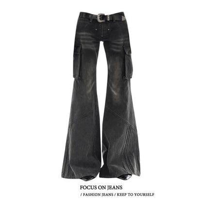 Vintage Black Women Jeans American High Waist Fashion Mop Pants Streetwear Y2K Wide Leg Jean Female Trouser Denim Pants