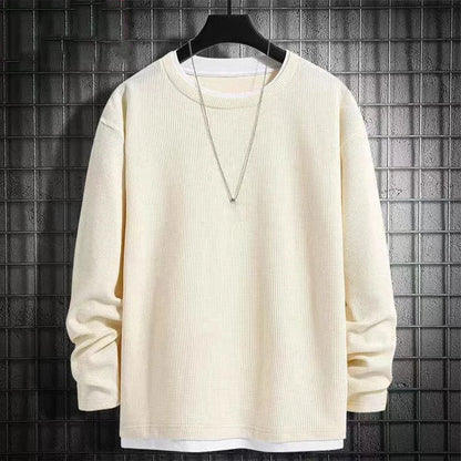 maoxiangshop Autumn Men's Round Neck T-Shirts Fashion Fake-two Pieces Street Long Sleeve T-shirt Sports Athletic Pullover Blouse Tops For Man