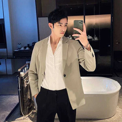 maoxiangshop WELL DRESSED MEN Male Blazer Dress Jackets Slim Fit Long Thin Men's Suit Business Spring Clothes Simple Breasted Coat Fashion 2024 Casual New In