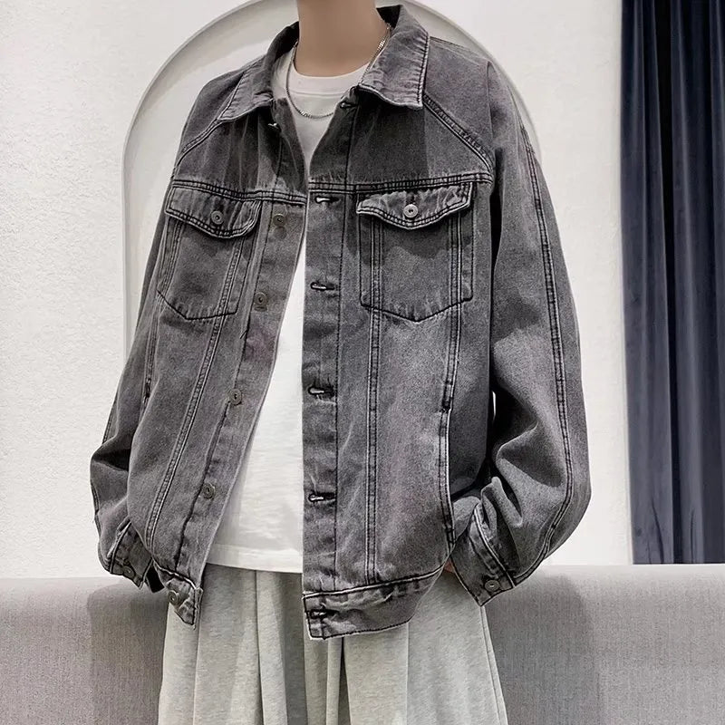 maoxiangshop Spring Autumn New Mens Lapel Denim Jacket Coat M-5XL Hip Hop Wind Casual Coat Cotton Plus Size Denim Jacket Men Hole Clothes