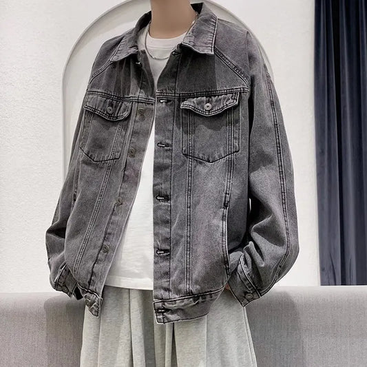 maoxiangshop Spring Autumn New Mens Lapel Denim Jacket Coat M-5XL Hip Hop Wind Casual Coat Cotton Plus Size Denim Jacket Men Hole Clothes