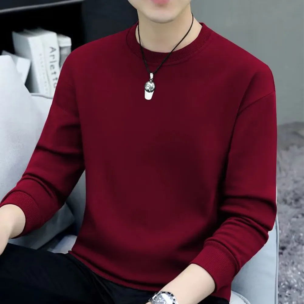 maoxiangshop Men Round Neck Shirts Long Sleeve T-Shirt Casual Undershirts Tees Tops Slim Fit Shirts Designer Solid Tee  Men's Clothing