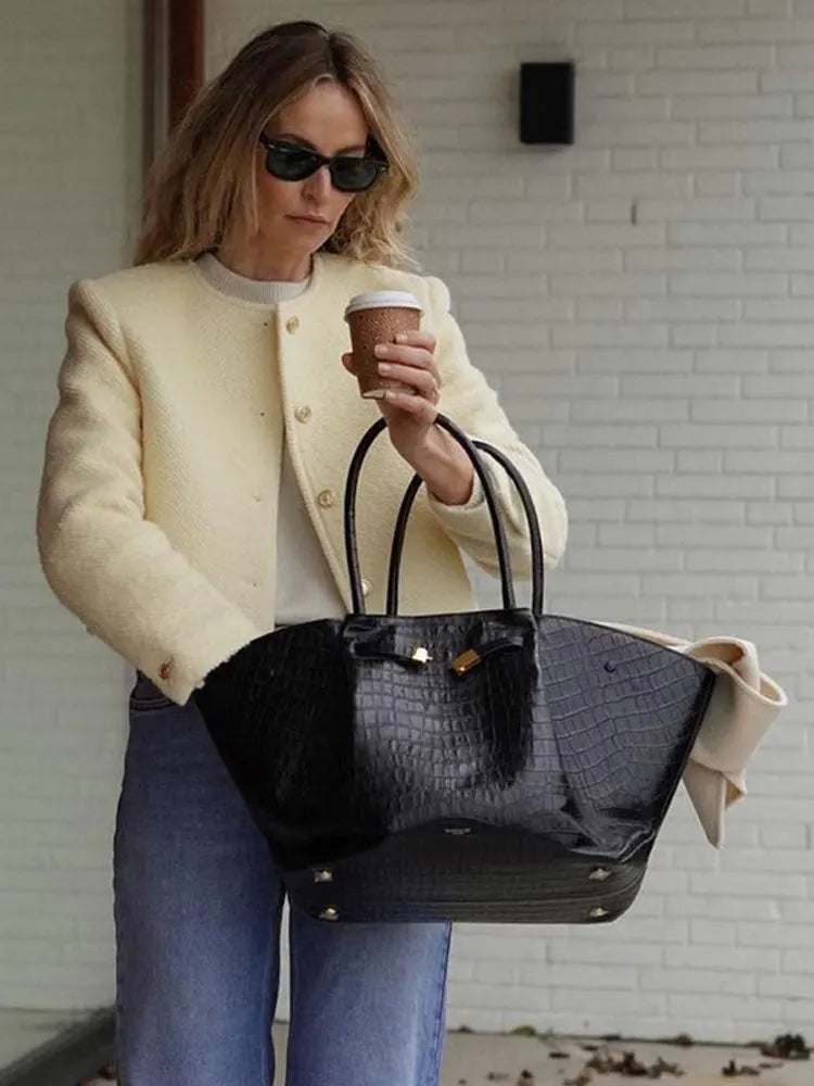 maoxiangshop -  Elegant O Neck Woolen Jacket For Women Casual Loose Long Sleeve Warm Coat Female Fashion Autumn Chic Office Lady Streetwear