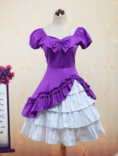 maoxiangshop  -  Wine White Lolita OP Dress Short Sleeves Withe Ruffles Lolita Black Dress  plus Size Lolita