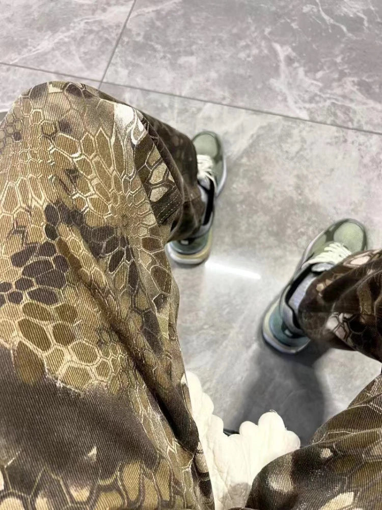 maoxiangshop Snake Animal Print Camouflage Pants for Men Wide Leg Jeans Demin Trousers Male Streetwear  Hip Hop Vintage Casual