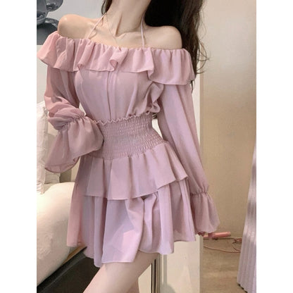 maoxiangshop Two Piece Sets Womens Outifits  New Fashion Casual Long Sleeve Chiffon Tops Chic Solid High Waisted Mini Skirt Sets