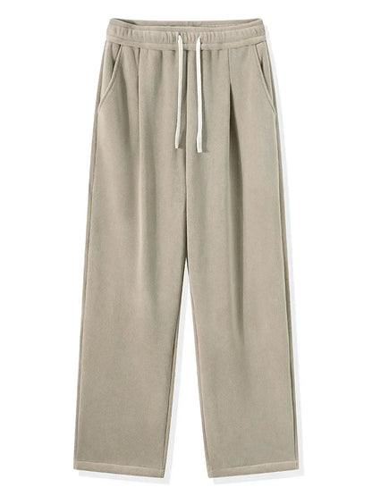 maoxiangshop Winter Thick Fleece Warm Sweatpants Men Streetwear Wide-Leg Straight Loose Track Pants Male Casual Thermal Velvet Trousers