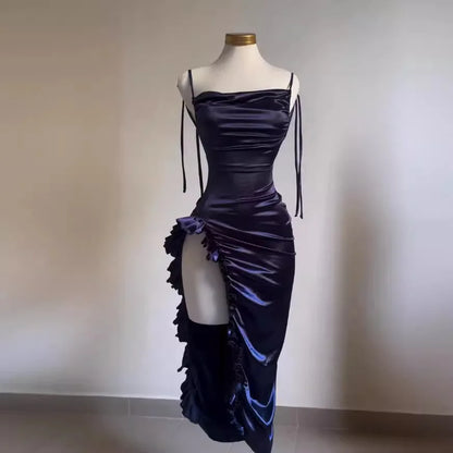 Sexy Women Bodycon Long Dress Backless Strapless Ruffles Fork Party Club Streetwear Elegant Evening Dresses Y2K Female Vestidos