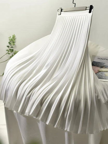 maoxiangshop Brand Designer Women Spring Autumn Elegant Chic Solid Pleated Skirt High Waist Luxury Fashion With Elastic Female