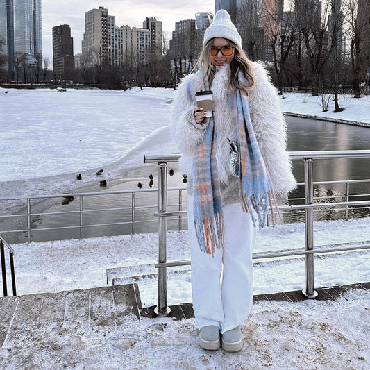 maoxiangshop  -  2024 Winter Fluffy Faux Fur Coat Women Luxury Brand Tassels Furry Turkey Fur Jacket Streetwear Loose Overcoat Outerwear
