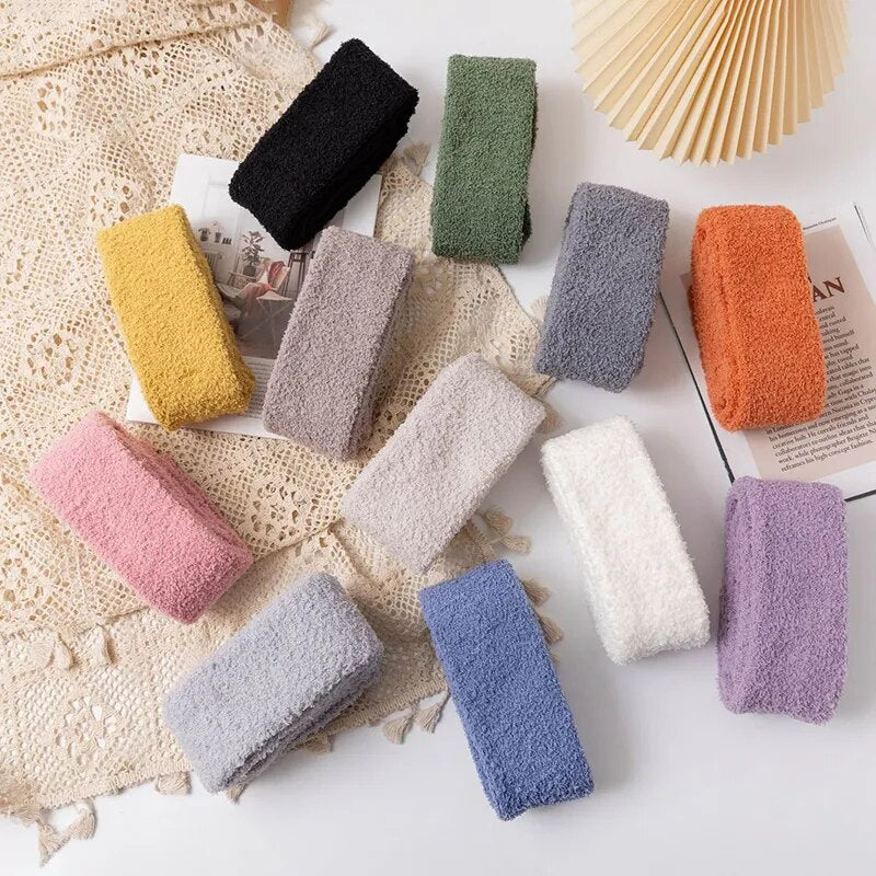 maoxiangshop Winter Warm Coral Fleece Over-knee High Socks Women Plush Lolita Home Sleep Floor Long Socking Jk Solid Soft Thigh High Fun Sock