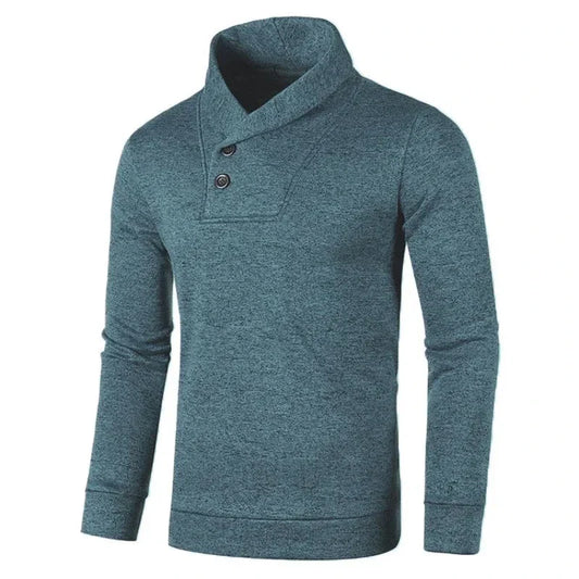 maoxiangshop Sweatwear Half Turtleneck Mens Sweaters Button Neck Solid Color Warm Slim Thick Sweatshirts Winter Pullover Men
