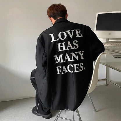 maoxiangshop New Autumn Men's Blazer Casual Back Letter Printing Design Shoulder Pads Loose Tops Korean Trendy Male Suit Jacket