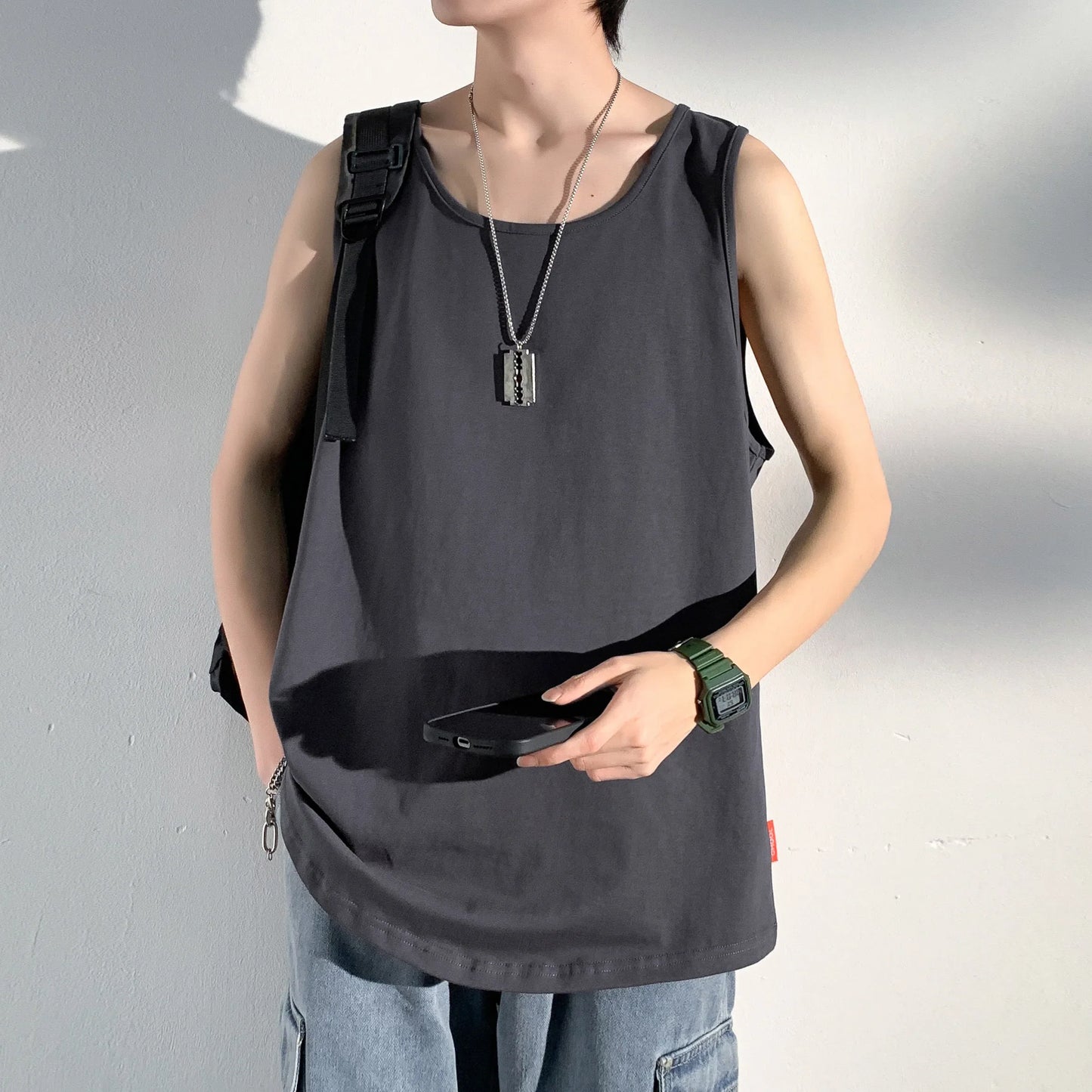 maoxiangshop Summer Men Solid Vest Tank Top Sleeveless T Shirts O-neck Undershirts Breathable Sport Bodybuilding Fitness Muscle Clothes