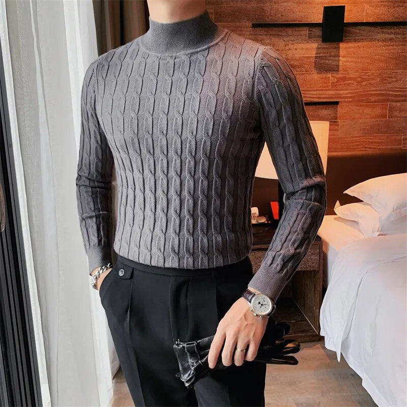 maoxiangshop Autumn Winter Turtleneck Fashion Simple Slim Sweater Men Clothing High Collar Casual Pullovers Knit Shirt Plus size S-3XL