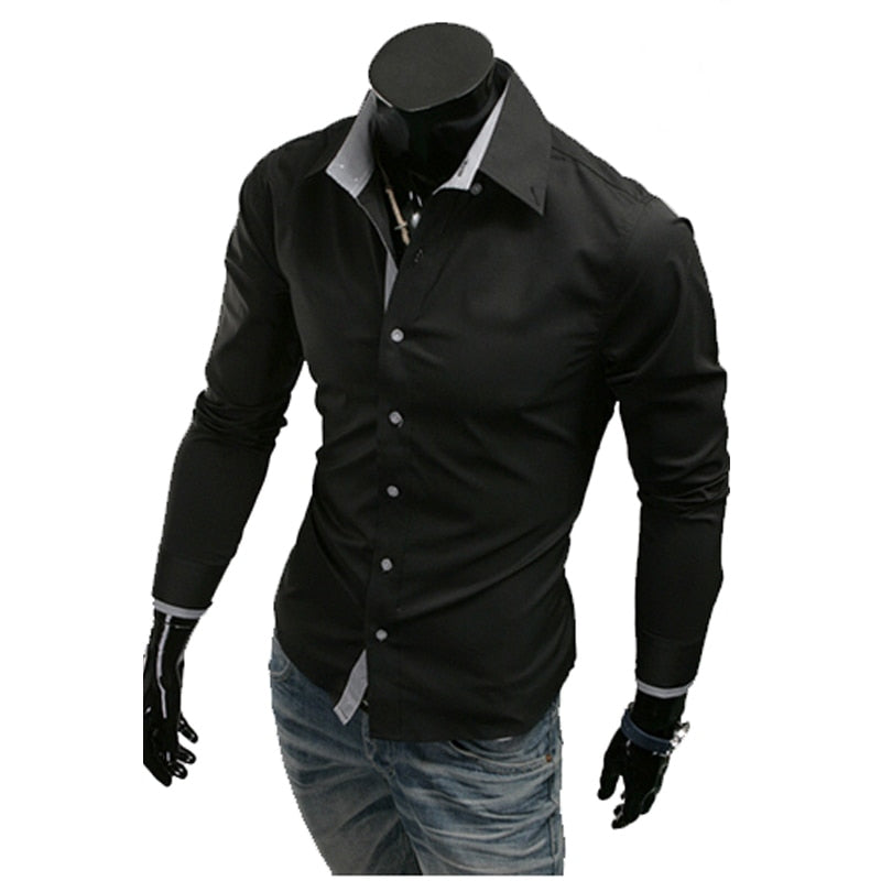 maoxiangshop Mens Casual Shirts Single Breasted Mens Slim Fit Dress Long Sleeve Shirts Soild Male Social Shirts Designer Chemise Homme