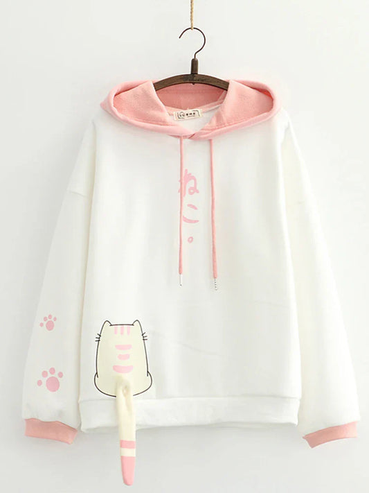 maoxiangshop Women Winter Fleece Sweatshirt Casual Loose Long Sleeve Hoodies New Arrival Female Cartoon Print Harakuju Top Pullovers