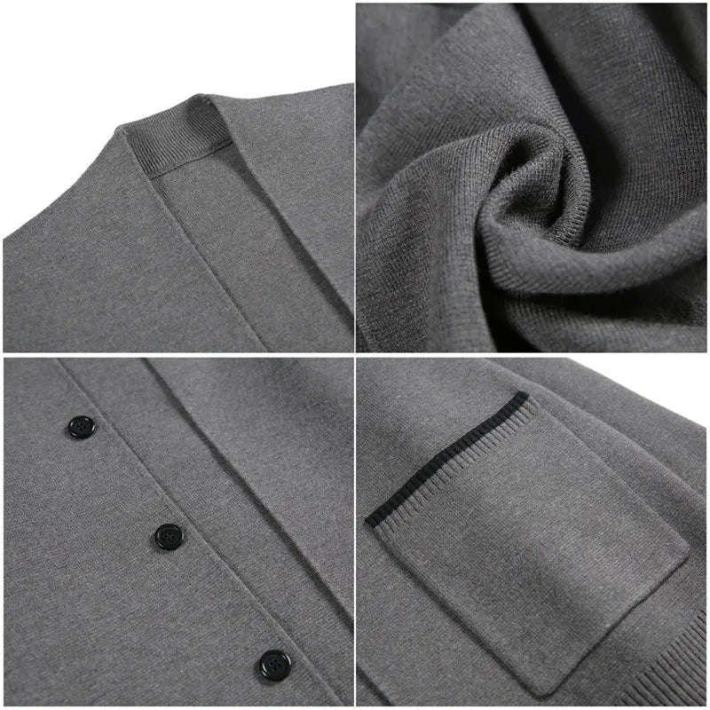 maoxiangshop Knitted Cardigan Men Autumn Long Sleeve Slim Fit Sweater Coat Business Casual Sweatercoat Streetwear Men Clothing
