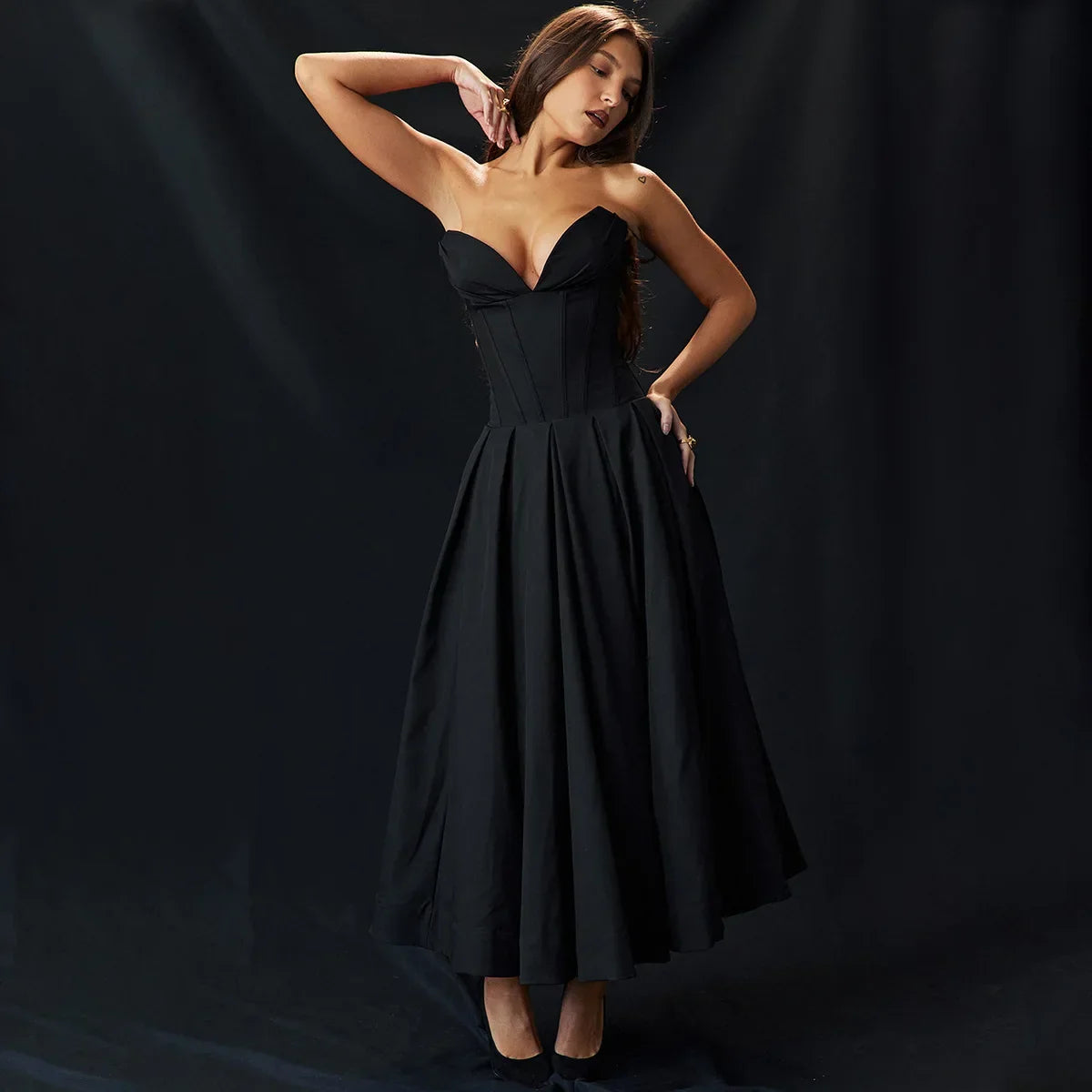 Strapless Formal Occasion Dress Black Sexy Bodycon Corset Party Dresses A Line Elegant Long Dresses New in Clothing