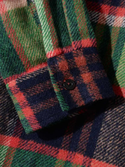 maoxiangshop Long Sleeve Shirt for Men Plaid Fuzzy Button Shacket Blouses Unisex Streetwear Overshirt Fall Winter Warm Shirt Tops