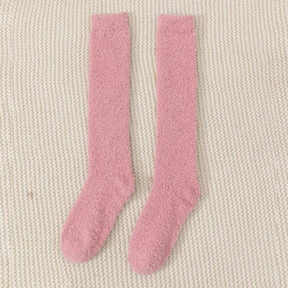 maoxiangshop Winter Warm Coral Fleece Over-knee High Socks Women Plush Lolita Home Sleep Floor Long Socking Jk Solid Soft Thigh High Fun Sock