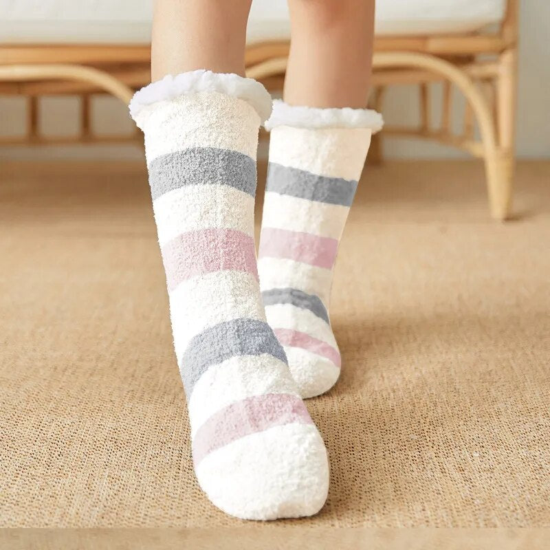 maoxiangshop Thickened Winter Woven Thermal Cashmere Socks Floor Socks Women's Carpet Home Plus Socks Velvet Sleep Socks Slippers Leg Cover