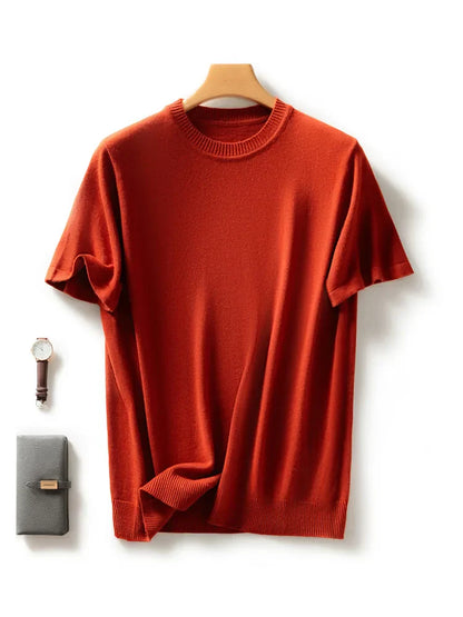maoxiangshop Spring Summer Men's O-neck Wool Knitted T-shirt Smart Casual Basic Sleeveless Pullover Sweater 30% Merino Wool Knitwear Tops