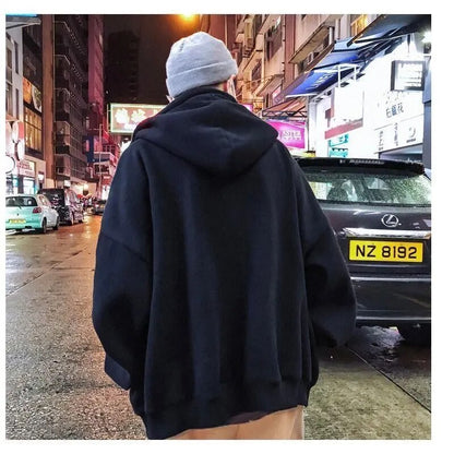 maoxiangshop Autumn Korean Sweatshirts for Men Casual Zip Up Hoodies Loose Coat Street Thick Warm Fashion Hip Hop Cardigans Hooded Jacket