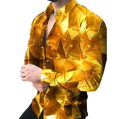 maoxiangshop Geometric Pattern Men's Fashion Shirt Long Sleeve Slim Fit Trendy Casual Tops Men's Clothing Graffiti Streetwear Oversized S-6XL