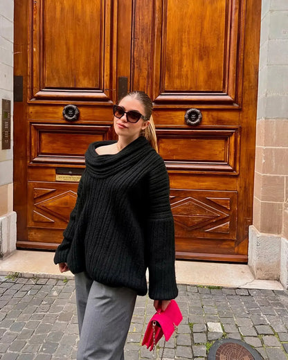 maoxiangshop  -  Off The Shoulder Autumn Women Sweater Pullover Extended Elongated Sleeves Ultra Knitted Sweater Chic Loose Sweaters Streetwear