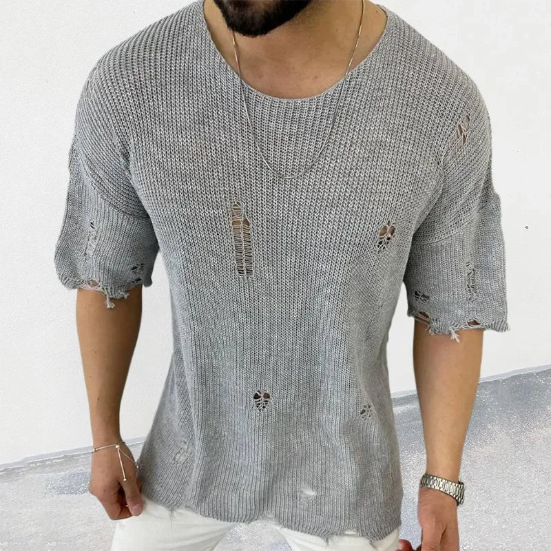 maoxiangshop Mens Sweaters Korean Advanced Knitwear Hole Autumn Winte Loose Knit Leisure Sweater Couples Men's Clothing Pullover