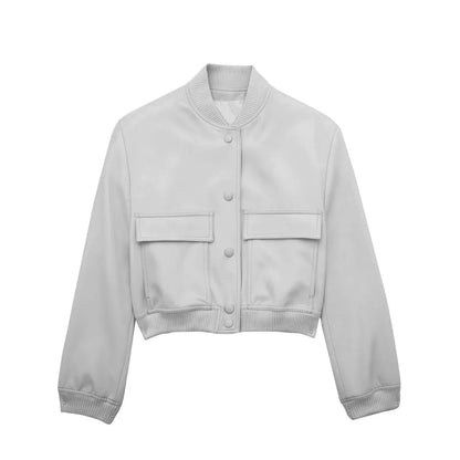maoxiangshop  -  Y2K Style Jacket Women New Autumn Big Pocket French Jacket Coat Women Solid Color Single-breasted Baseball Outerwear Tops
