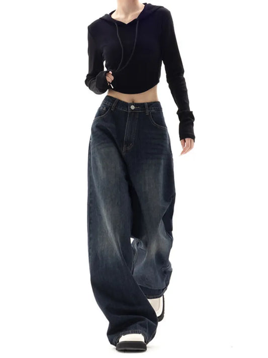 Wide Leg Jeans Women Korean Fashion Harajuku Baggy Denim Trousers Oversized Streetwear Vintage Y2k Autumn Casual Pants