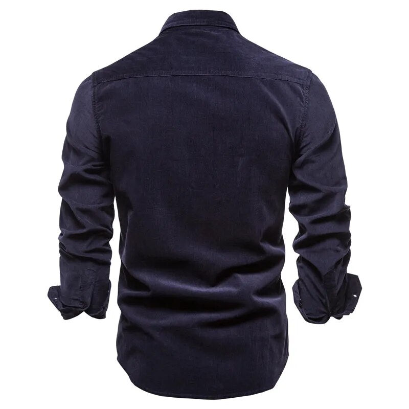 maoxiangshop New Men's Shirt Fashion Corduroy Shirts Men Business Casual Single Breasted Cotton Men Shirts Solid Color Slim Fit Full Top