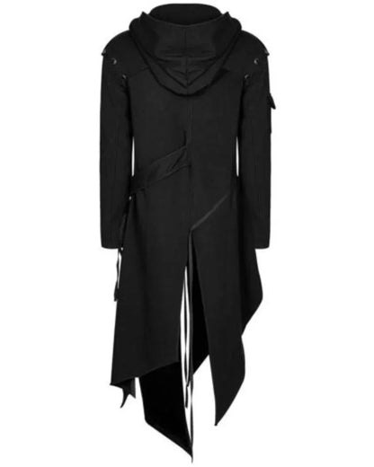 maoxiangshop WELL DRESSED MEN New 2024 Men's Punk Style Irregular Trench Coats Black Gothic Long Hooded Jackets Halloween Man Cosplay Costume Large Size S-5XL