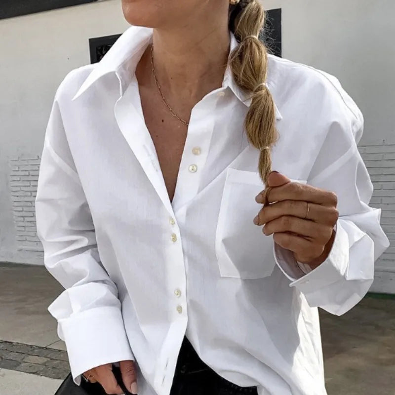 maoxiangshop  -  Fashion Solid White Shirt Autumn Blouse Cotton Shirt Loose Casual Top Office Lady Women Long Sleeve Women Tops Clothes