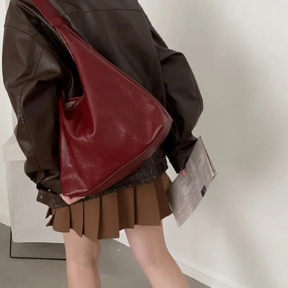 Fashion Red Womens Shoulder Bag Vintage Designer Large Capacity Casual Tote Bag Autumn and Winter Korean Fashion Handbag
