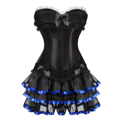 maoxiangshop Women Plus Size Satin Lace Up Burlesque Corset Tutu Skirt Dress Halloween Costume