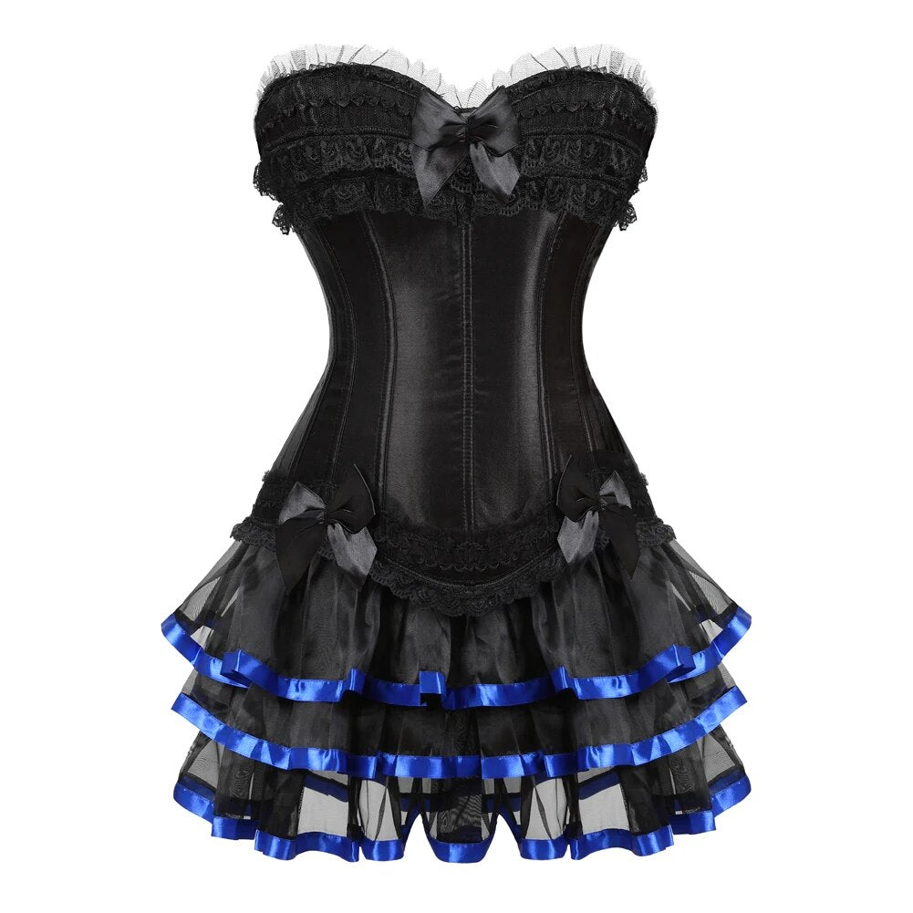 maoxiangshop Women Plus Size Satin Lace Up Burlesque Corset Tutu Skirt Dress Halloween Costume