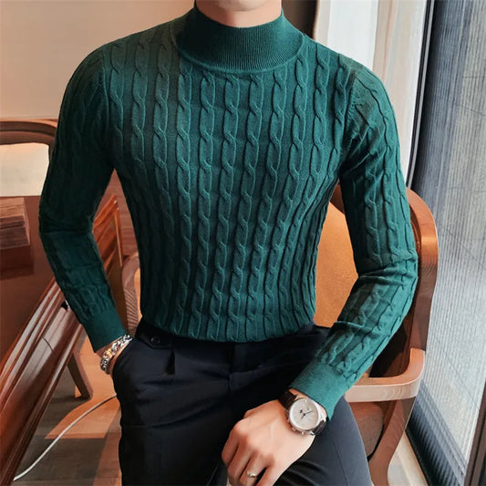 maoxiangshop Autumn Winter Turtleneck Fashion Simple Slim Sweater Men Clothing High Collar Casual Pullovers Knit Shirt Plus size S-3XL