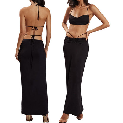 maoxiangshopTwo Piece Skirt Set Women's Suit y2k Clothes Summer Sexy Outfit Cropped Top and Split Skirt Chic Elegant Female Clothing