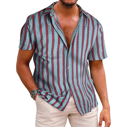 maoxiangshop Men's Shirts Holiday Hawaiian Beach Shirts Striped Print Tops Business Casual Cropped Oversized T-Shirts 5XL Designer Clothing