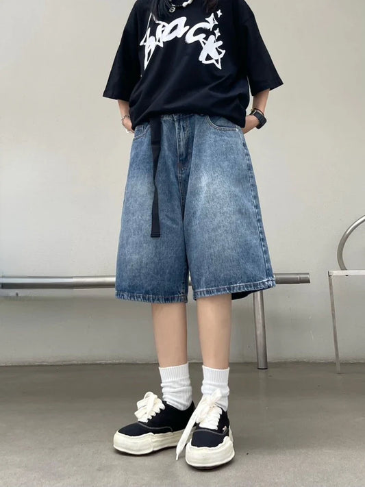 maoxiangshop Women Y2K Baggy Jorts Vintage Wide Leg Five Points Jeans American Streetwear Casual Washed Oversize Summer Denim Shorts