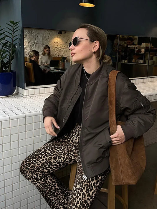 maoxiangshop  -  Leopard Printed Long Pants Women's 2024 Spring Autumn Slim Single Button Pencil Trousers Female Stylish High Waist Ladies Pants
